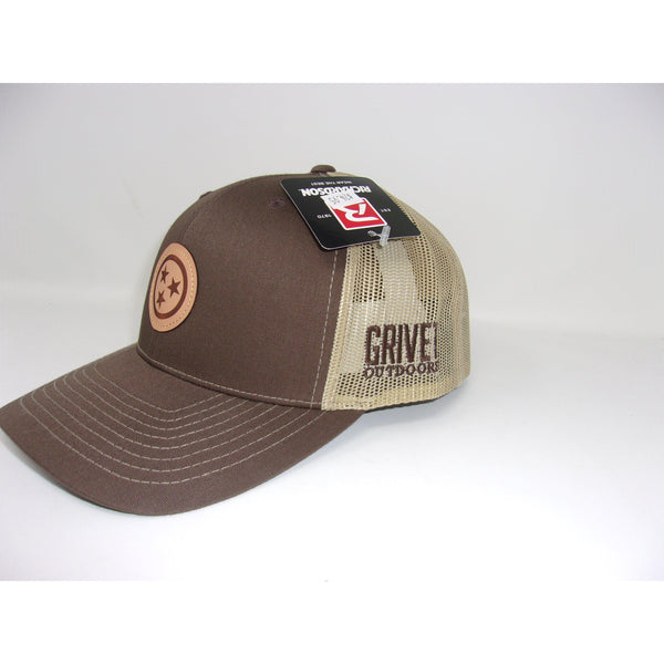 Grivet Outdoors Tennessee State Tri Star Leather Patch Trucker Hat