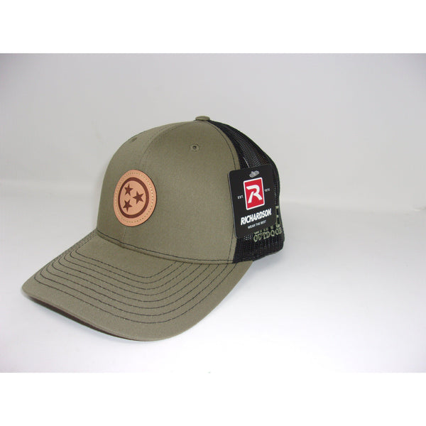 Grivet Outdoors Tennessee State Tri Star Leather Patch Trucker Hat